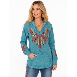 Avani del Amour Womens Size Large Turquoise Embroidered Pullover Hoodie NWT
